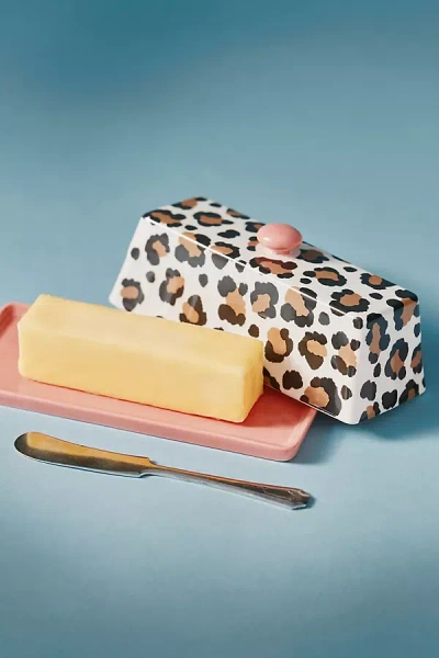 Anthropologie Chintzware Leopard Stoneware Butter Dish In Multi