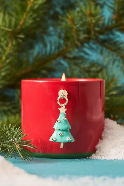 Anthropologie Christmas Tree Charm Woody Fresh Balsam & Cedarwood Ceramic Candle In Red