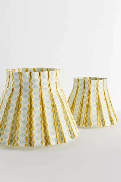 Anthropologie Cielle Home Box Pleat Fabric Lamp Shade And Slipcover In Gold