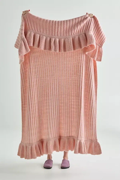 Anthropologie Cindy Wool Knit Ruffled Throw Blanket