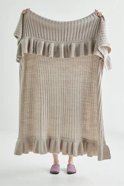 Anthropologie Cindy Wool Knit Ruffled Throw Blanket