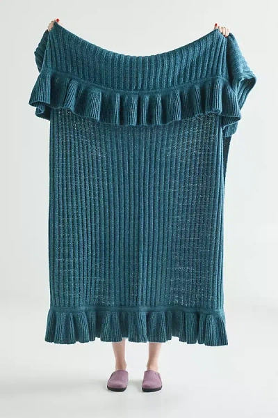 Anthropologie Cindy Wool Knit Ruffled Throw Blanket