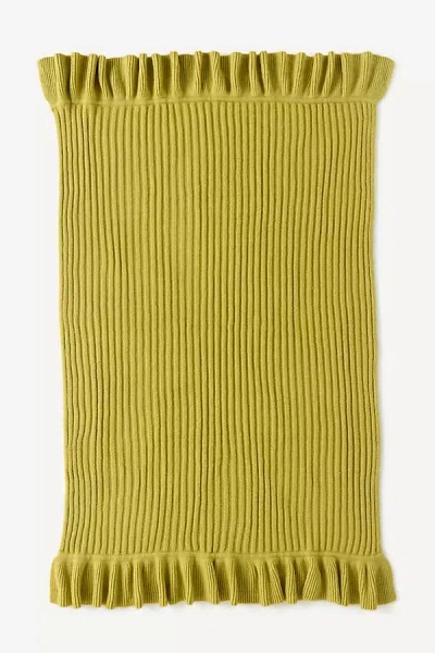 Anthropologie Cindy Wool Knit Ruffled Throw Blanket In Green