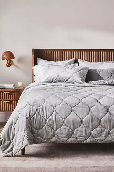 Anthropologie Claire Cotton Velvet Satin Quilt In Gray