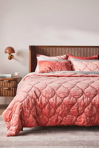 Anthropologie Claire Cotton Velvet Satin Quilt In Pink