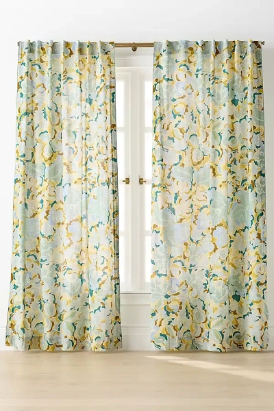 Anthropologie Claire De Quenetain Cotton Floral Printed Curtain In Multi