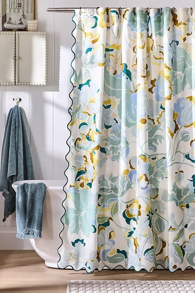 Anthropologie Claire De Quenetain Cotton Floral Scallop Shower Curtain In Multi