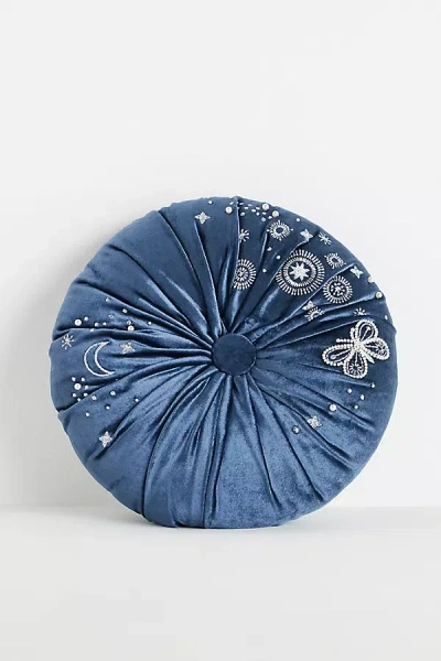 Anthropologie Clara Embroidered Velvet Cushion In Blue