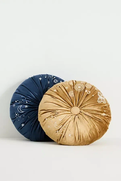 Anthropologie Clara Embroidered Velvet Cushion In Gold