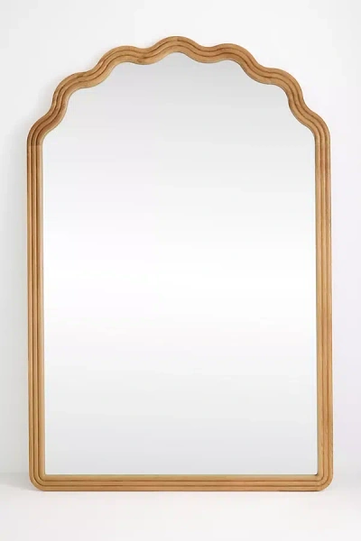 Anthropologie Clara Scalloped Wood Grand Floor Mirror In Brown