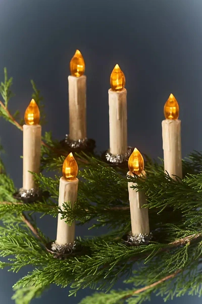 Anthropologie Clip-on Light-up Candles, Set Of 6 In Neutral