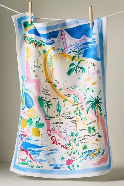 Anthropologie Coastal Summer California Dish Towel In Multi
