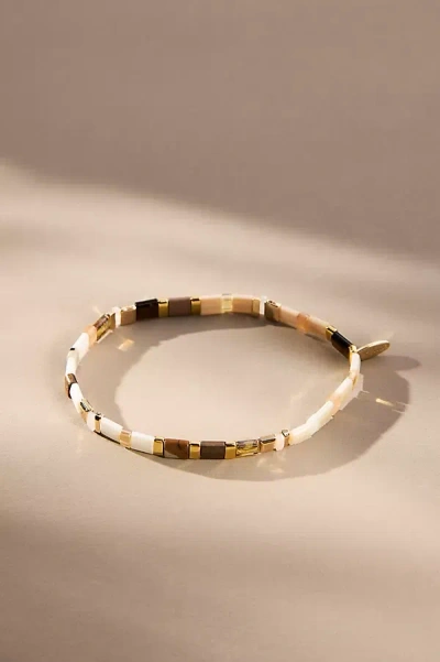 Anthropologie Colorful Beaded Chicklet Bracelet In Beige