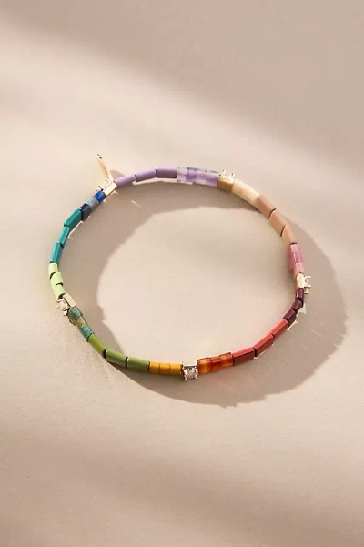 Anthropologie Colorful Beaded Chicklet Bracelet In Yellow