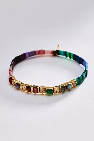 Anthropologie Colorful Beaded Chicklet Stretch Bracelet In Multi