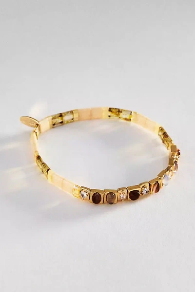 Anthropologie Colorful Beaded Chicklet Stretch Bracelet In Gold