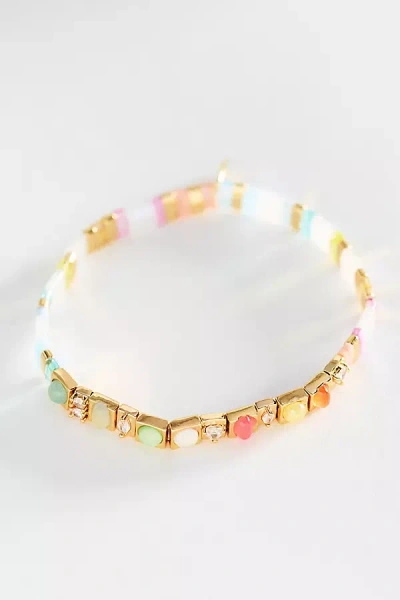 Anthropologie Colorful Beaded Chicklet Stretch Bracelet In Multi