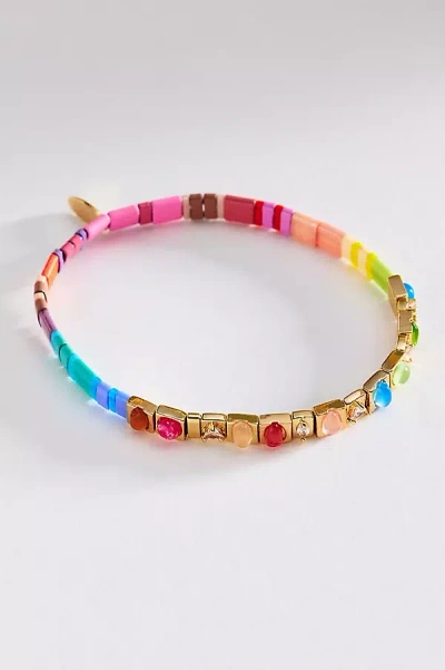 Anthropologie Colorful Beaded Chicklet Stretch Bracelet In Multi