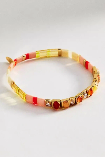 Anthropologie Colorful Beaded Chicklet Stretch Bracelet In Pink