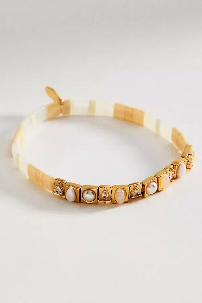 Anthropologie Colorful Beaded Chicklet Stretch Bracelet In Gold