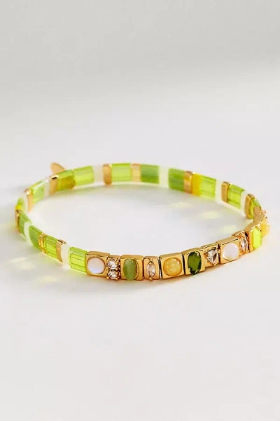 Anthropologie Colorful Beaded Chicklet Stretch Bracelet In White