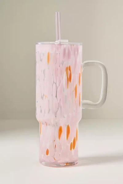 Anthropologie Confetti Glass Tumbler With Handle In Pink