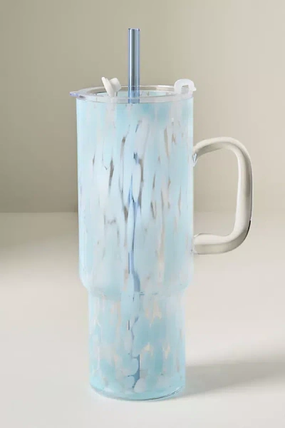 Anthropologie Confetti Glass Tumbler With Handle In Blue