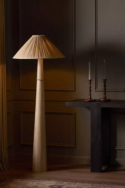 Anthropologie Cordelia Ruched Raw Silk Floor Lamp In Neutral