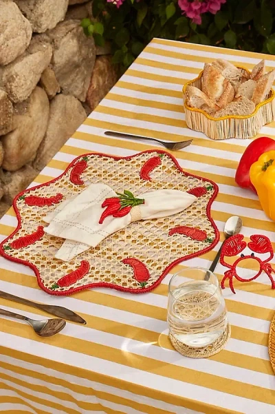Anthropologie Coro Cora Handwoven Chili Pepper Napkin Rings, Set Of 4 In Red