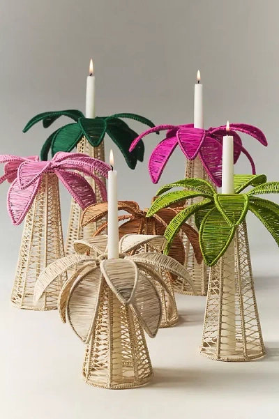 Anthropologie Coro Cora Palm Tree Candleholder In Brown