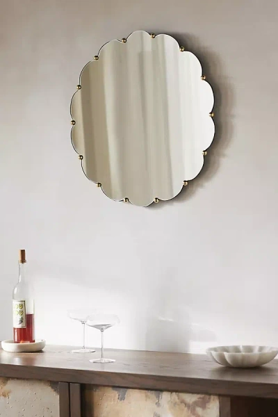Anthropologie Cosette Brass Scalloped Round Wall Mirror In Metallic