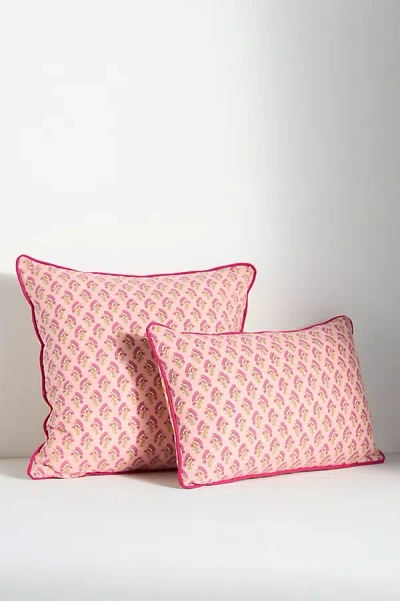 Anthropologie Cotton Block Print Floral Pillow