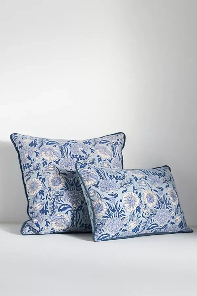 Anthropologie Cotton Block Print Floral Pillow