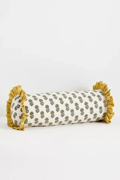 Anthropologie Cotton Block-print Ruffle Pillow In Multi