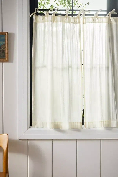 Anthropologie Cotton Dobby Striped Sheer Tie-top Café Curtains, Set Of 2 In White
