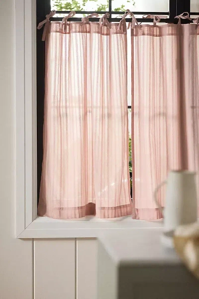 Anthropologie Cotton Dobby Striped Sheer Tie-top Café Curtains, Set Of 2 In Pink