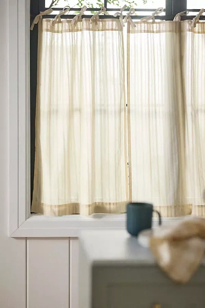 Anthropologie Cotton Dobby Striped Sheer Tie-top Café Curtains, Set Of 2 In Neutral
