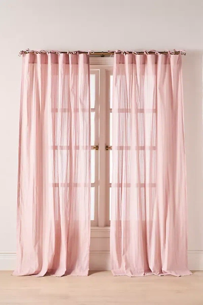 Anthropologie Cotton Dobby Striped Sheer Tie-top Curtain In Pink