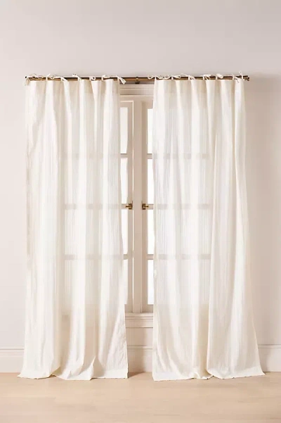 Anthropologie Cotton Dobby Striped Sheer Tie-top Curtain In White