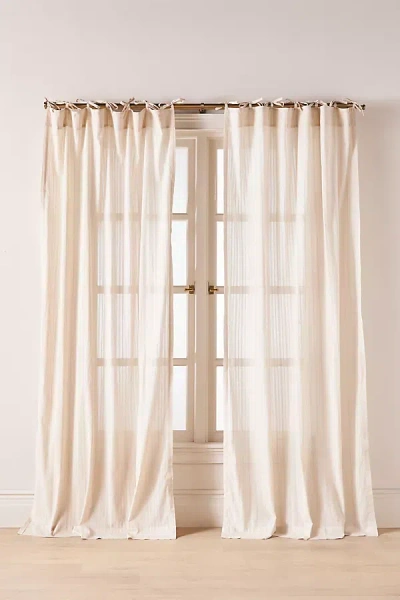 Anthropologie Cotton Dobby Striped Sheer Tie-top Curtain In Neutral