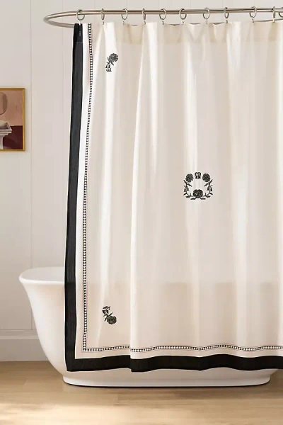 Anthropologie Cotton Embroidered Floral Shower Curtain In Neutral