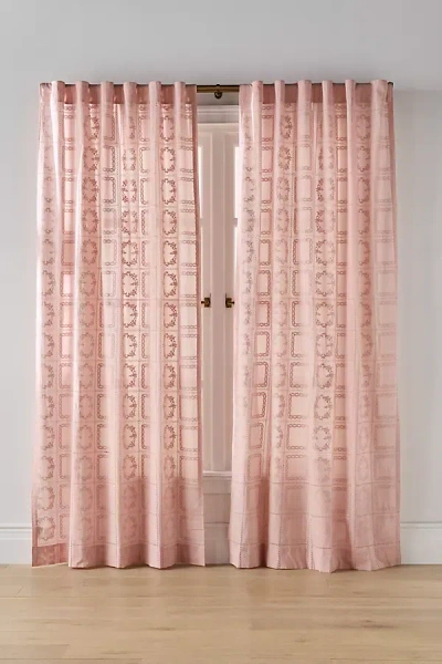 Anthropologie Cotton Eyelet Embroidered Sheer Curtain In Pink