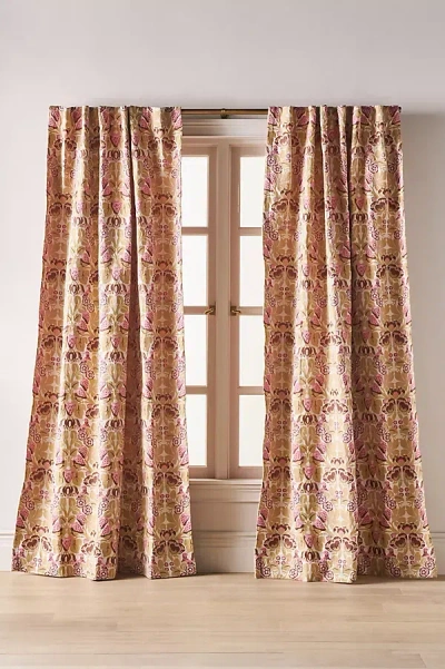 Anthropologie Cotton Jacquard Strawberry Bird Curtain In Pink