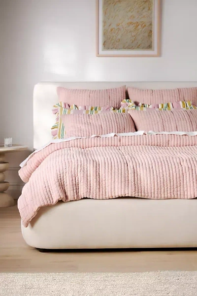 Anthropologie Cotton Jersey Channel Stitch Quilt In Pink