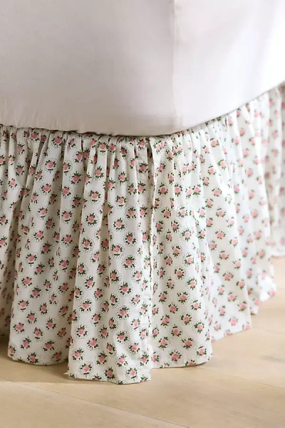 Anthropologie Cotton Percale Printed Bed Skirt In White