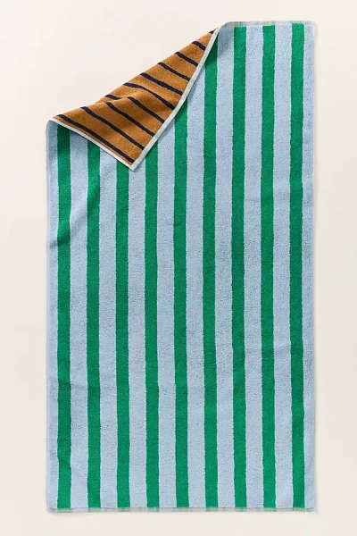 Anthropologie Cotton Reversible Stripe Towel Collection In Green