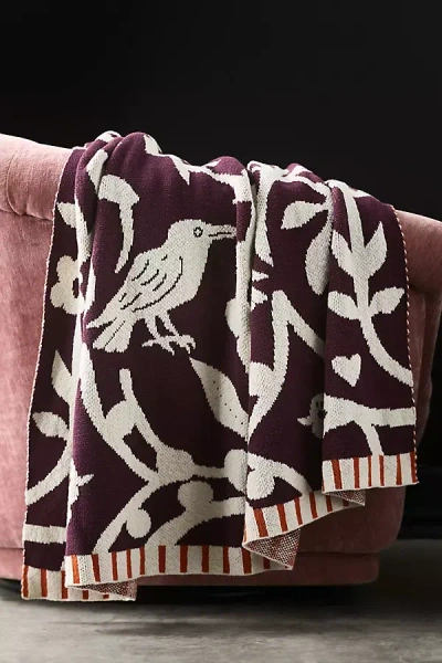 Anthropologie Cotton Spooky Garden Knit Throw In Purple