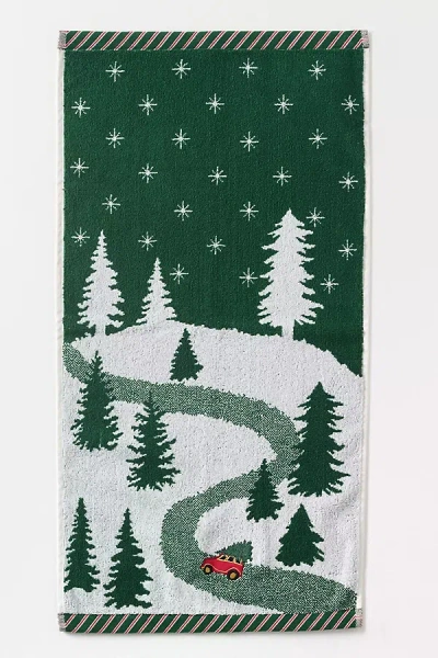 Anthropologie Cotton Tree Scene Embroidered Hand Towel