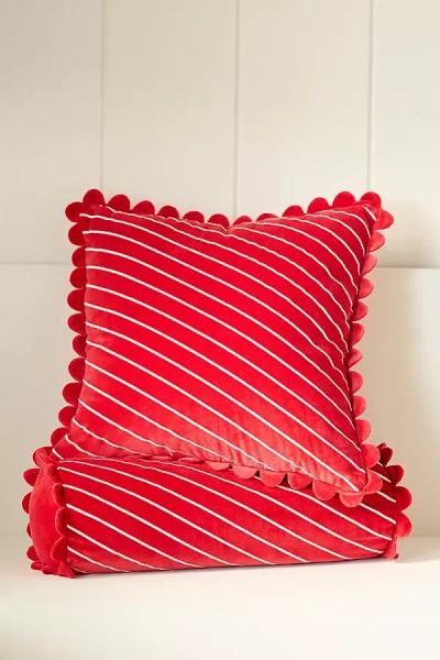 Anthropologie Cotton Velvet Striped Pillow In Red