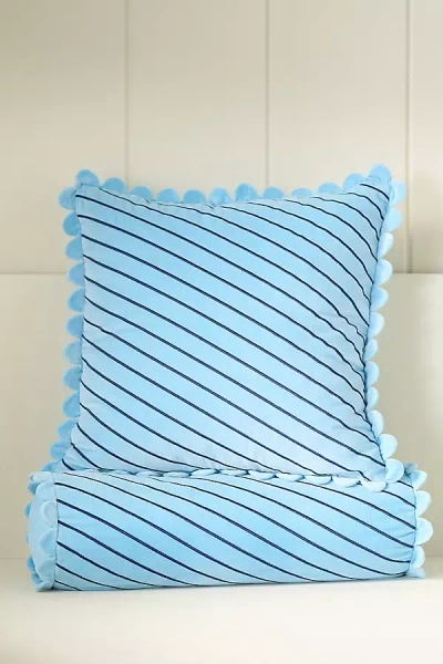 Anthropologie Cotton Velvet Striped Pillow In Blue